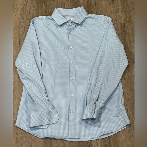 Mizzen+Main Large Trim Fit Blue Small Check Gingham Stretch Cotton Shirt - Picture 1 of 6